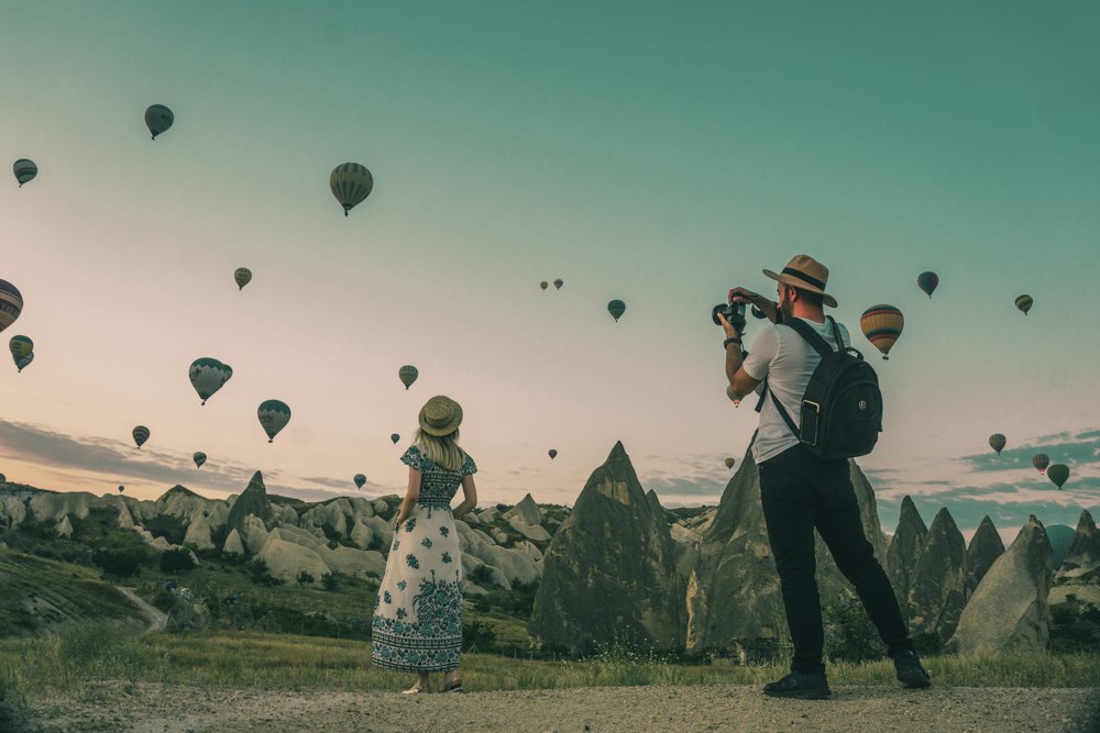 Travelers discovering a scenic local destination